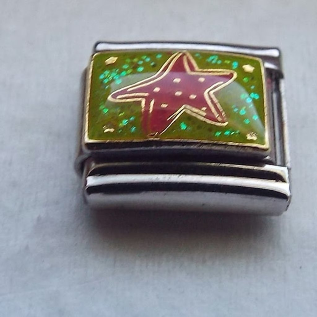 Red Starfish On Green Enamel 9mm Stainless Steel Italian Charm Bracelet Link New